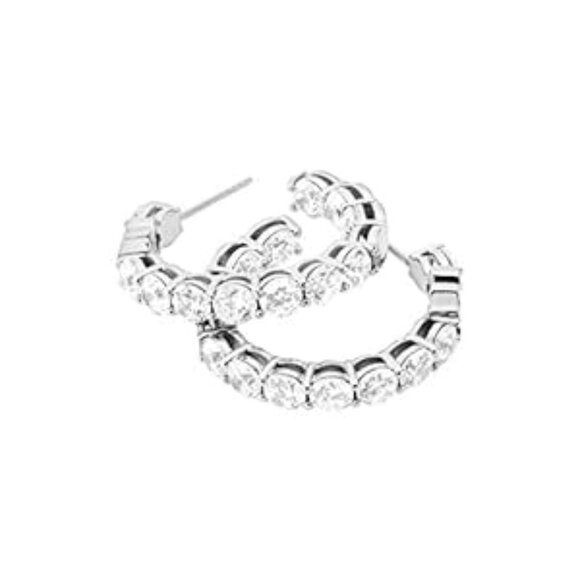 Michael Kors Brass and Cubic Zirconia Hoop Earrings for Women, Color: Silver - Picture 3 of 4